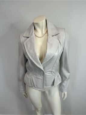 Gorgeous Vintage Women's Light Gray Leather Jacket❤️6
